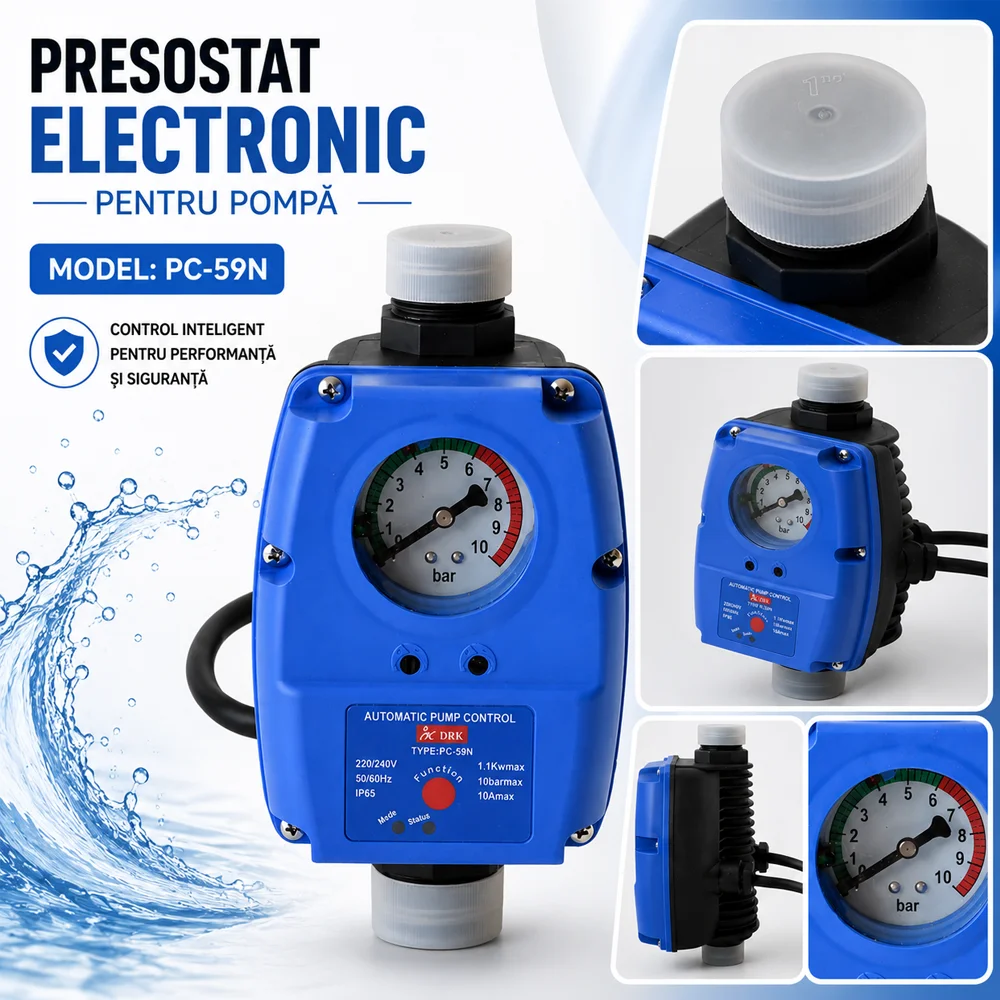 Presostat electronic reglabil pentru pompă, 1,1 kW, racord 1”, 10 bar, PC-59N [4]