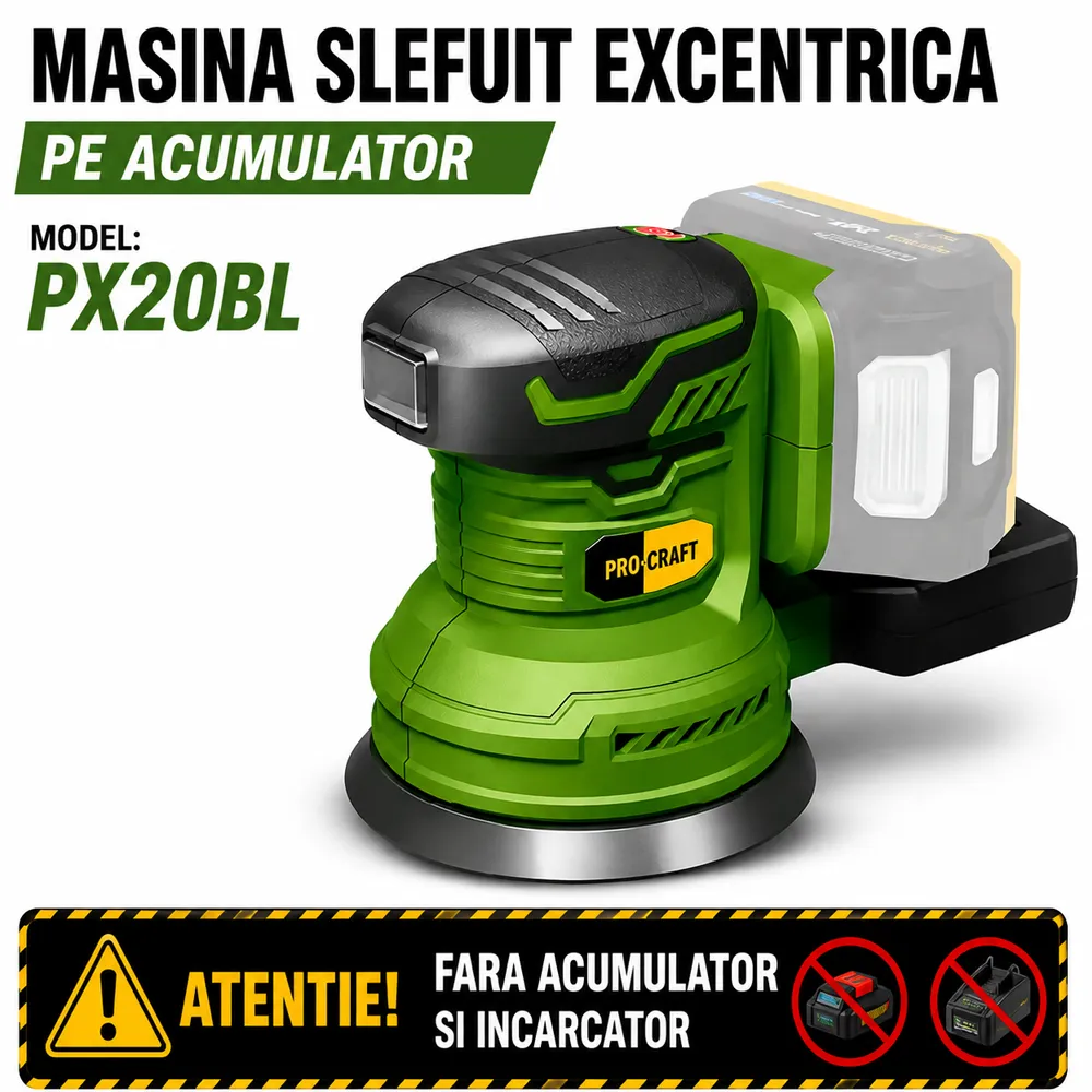 Mașină de șlefuit excentrică pe acumulator 20V, Brushless, 125 mm, 6000–13000 rpm, PX20BL [Fără acumulator și încărcător] [1]