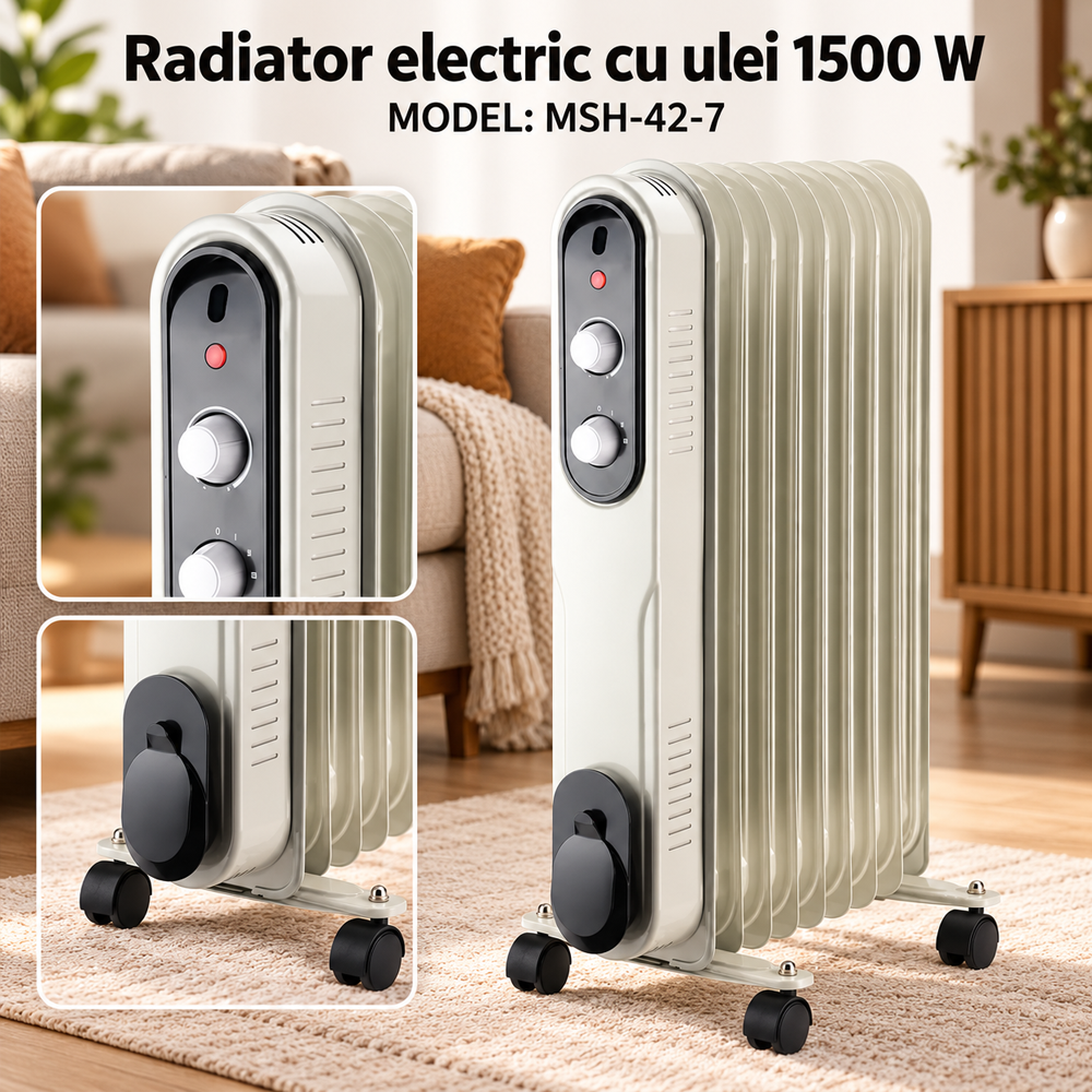 Radiator electric cu ulei 1500 W, 3 trepte de putere, protecție la supraîncălzire, MSH-42-7 [1]