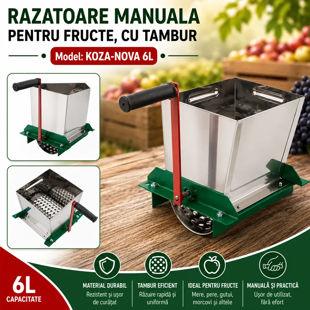 Răzătoare manuală pentru fructe 6 L, complet inox, 100 kg/h [3]