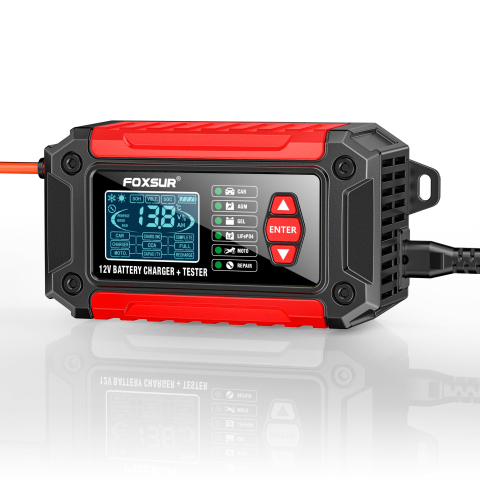 Redresor auto 2 în 1 și Tester Baterie Lead-Acid / LiFePO4, 12V 6A, cu Funcție de Analiză și Detectare – FOXSUR [3]