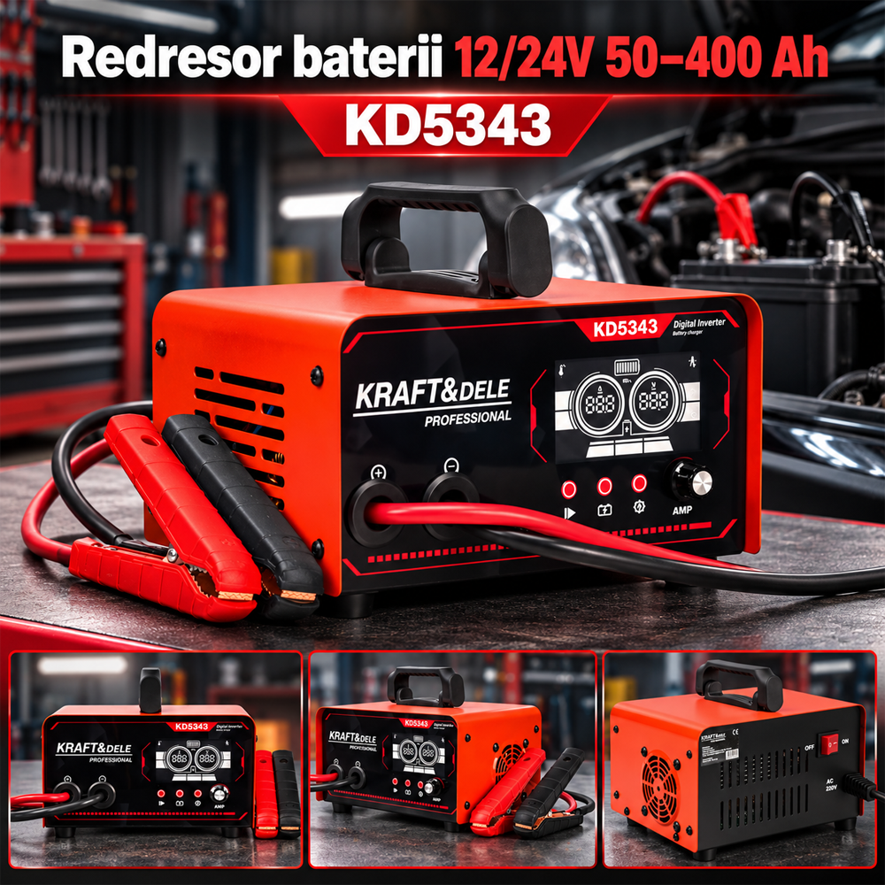 Redresor baterii 12/24 V, 30 A, pornire 200 A, pentru baterii 50–400 Ah, KD5343 [4]