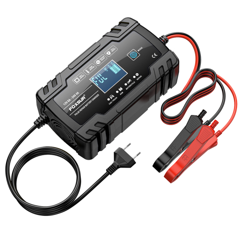 Redresoare - Redresor Auto Foxsur 12V-24V, 8A, Inteligent și Automat pentru Baterii LiFePO4, Gel, AGM, Wet, cu Funcție de Reparație prin Pulsuri, Negru