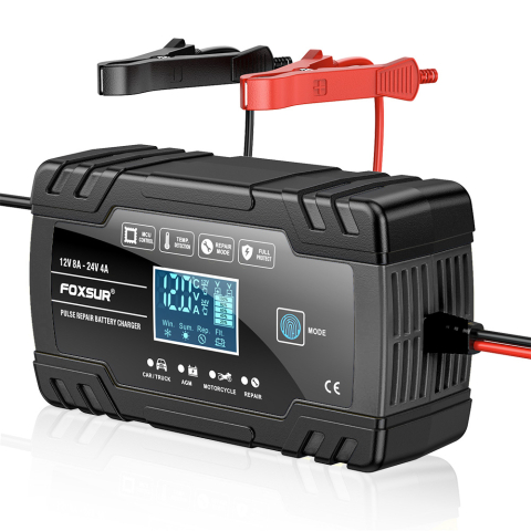 Redresor Auto Foxsur 12V-24V, 8A, Inteligent și Automat pentru Baterii LiFePO4, Gel, AGM, Wet, cu Funcție de Reparație prin Pulsuri, Negru [2]