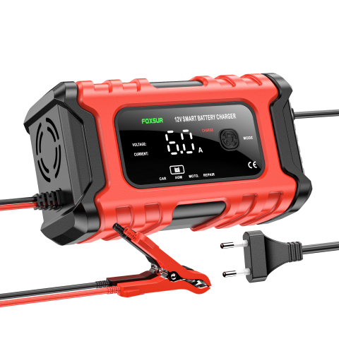 Redresoare - Redresor Auto Inteligent FOXSUR 12V 6A, Încărcător Baterie cu Afișaj Digital și Funcție de Reparare, pentru Acumulatori Plumb-Acid, AGM, Gel, Wet, Dry – FOXSUR