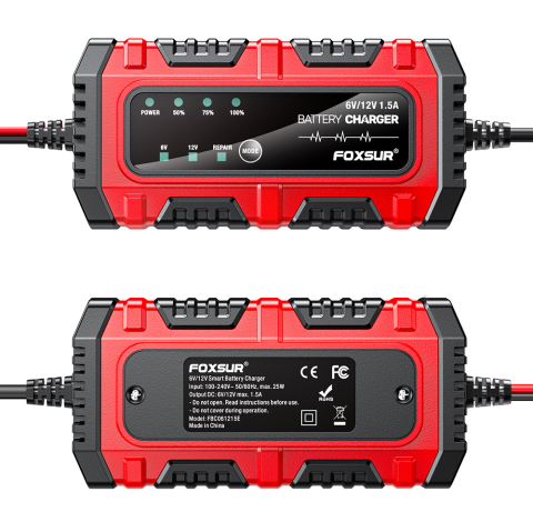 Redresor Inteligent 6V/12V 1.5A pentru Mentenanță și Încărcare Trickle, Baterii Moto și Auto FOXSUR [2]