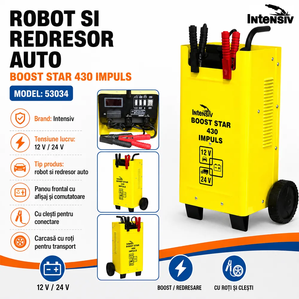 Robot de pornire și redresor auto 12/24 V, curent maxim 400 A, încărcare rapidă și roți de transport, BOOST STAR 430 IMPULS [3]
