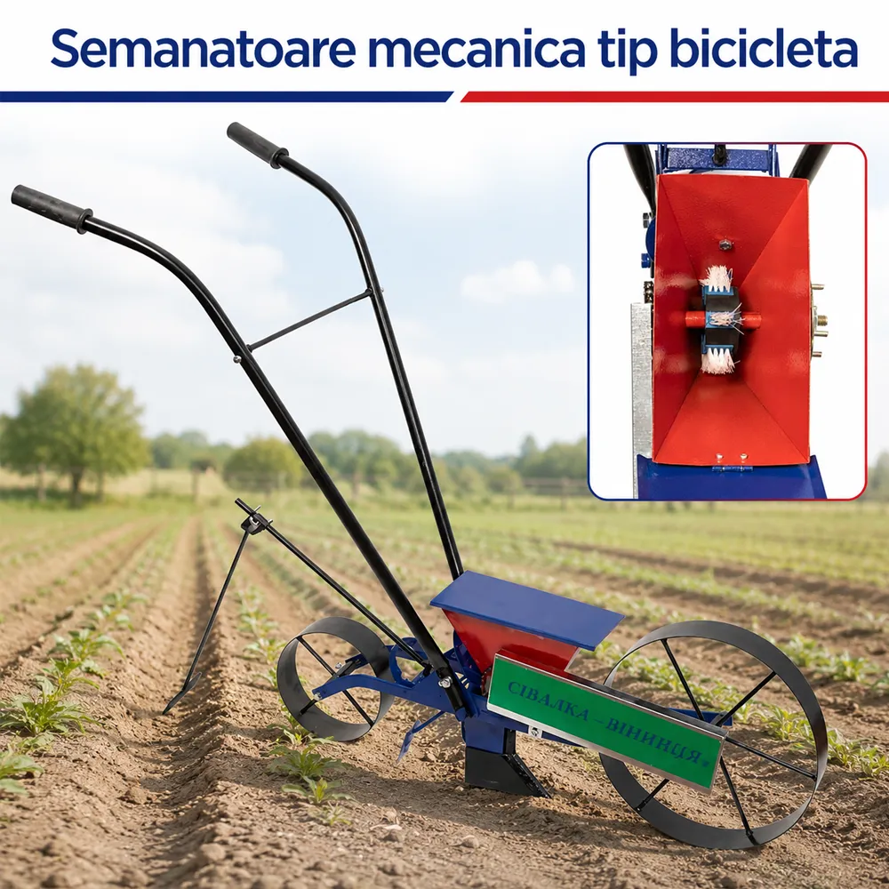 Semănătoare mecanică pe un rând, buncăr 2,5 L, adâncime 10–50 mm, VINITA [2]