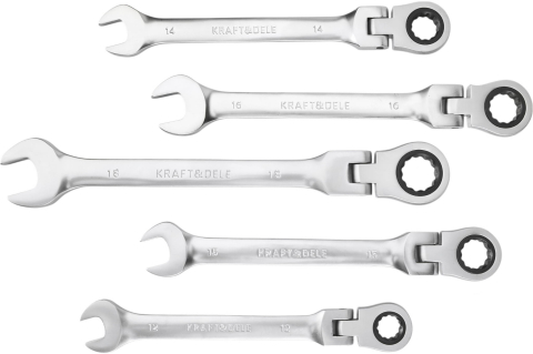 Set 12 Chei Combinate cu Clichet și Articulație, 8-19mm, Oțel Crom-Vanadiu, Husă de Transport Inclusă [14]