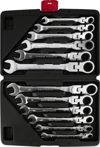 Set 12 Chei Combinate cu Clichet și Articulație, 8-19mm, Oțel Crom-Vanadiu, Husă de Transport Inclusă [1]