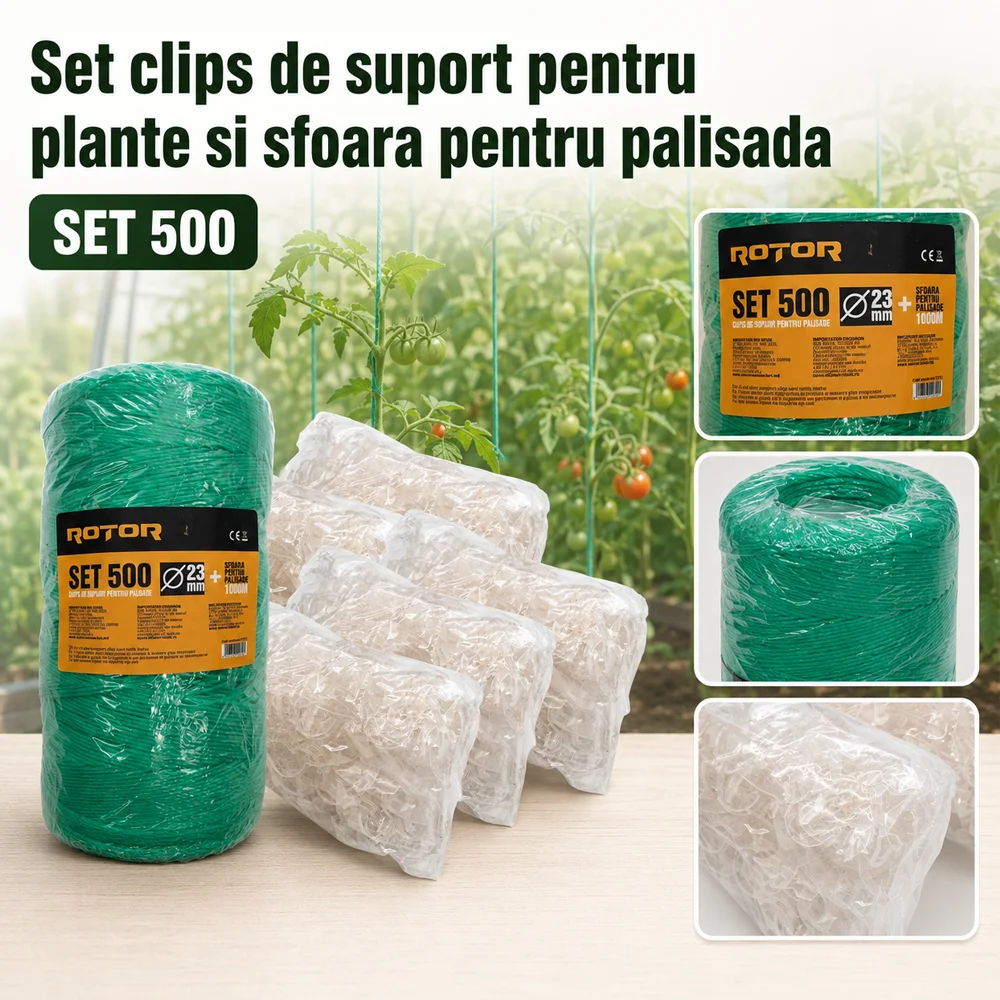 Set 500 clipsuri suport plante 23 mm cu sfoară pentru palisadă 1000 m [1]