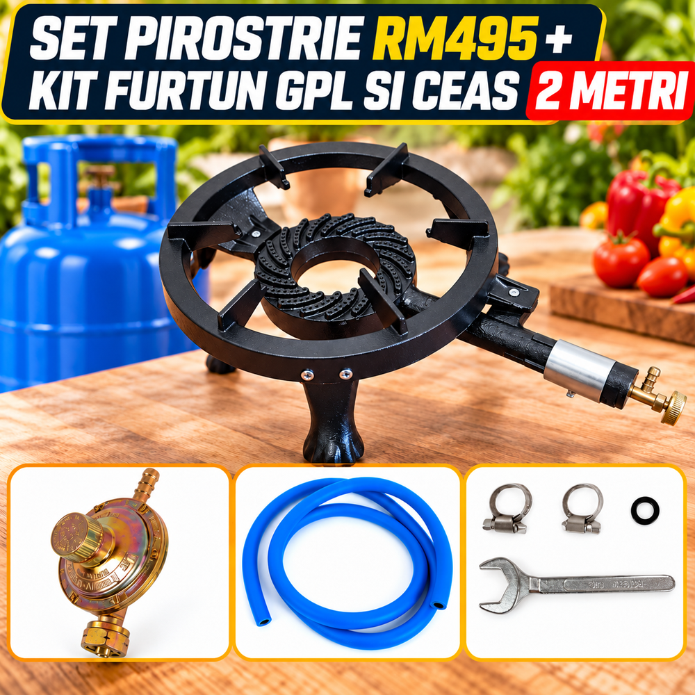 SET: Arzător pe gaz / Pirostrie cu 1 arzător, RM495 + Kit furtun GPL si ceas 2 metri [2]
