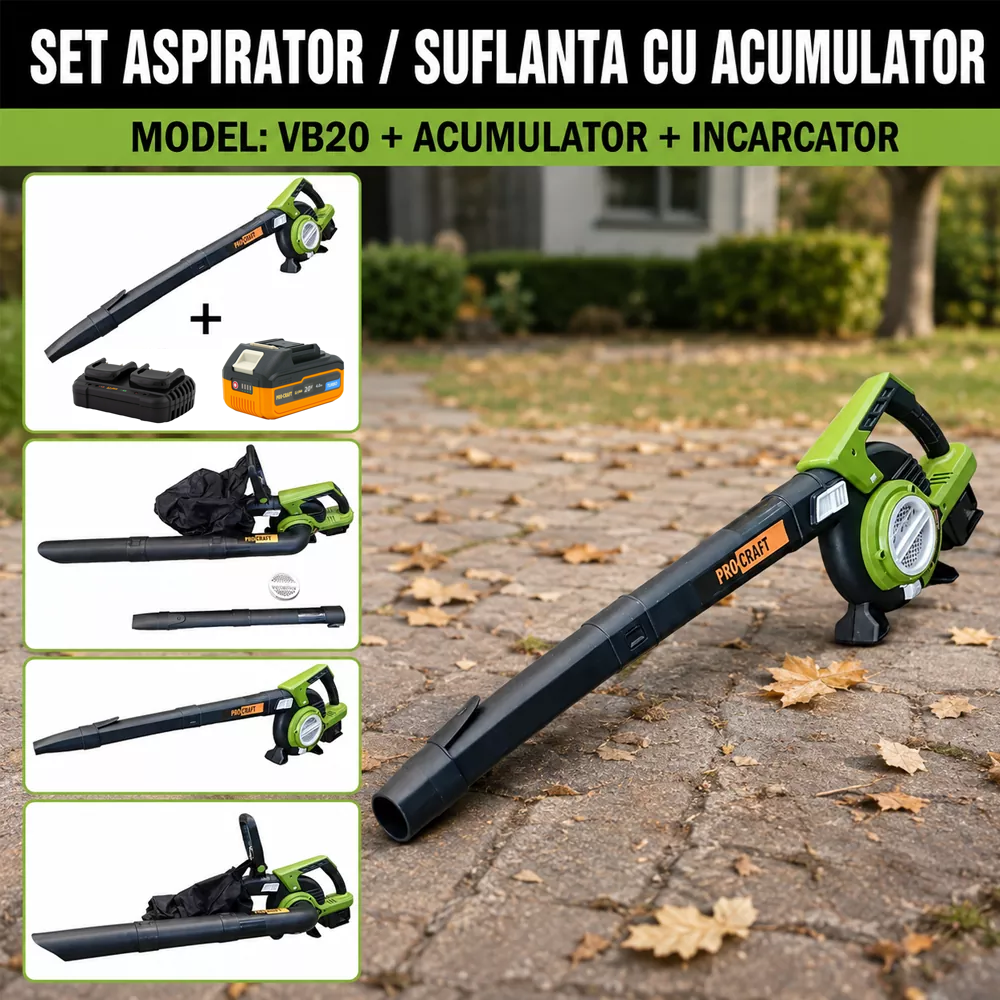SET: Aspirator/Suflantă pe acumulator, 13,2 m³/min, 16300 rpm, 4 trepte + Turbo, VB20 [Include: Acumulator și încărcător] [5]