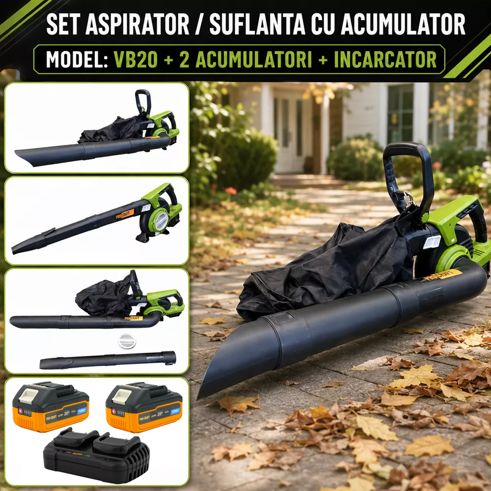 SET: Aspirator/Suflantă pe acumulator, 13,2 m³/min, 16300 rpm, 4 trepte + Turbo, VB20 [Include: Doi acumulatori și încărcător] [5]