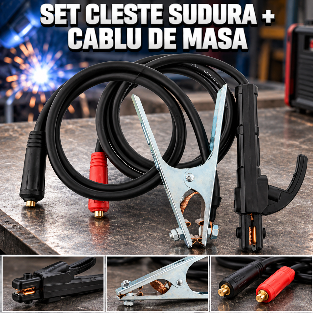 Set cabluri sudură cu clește electrod și clește de masă, 16 mm², 300A [1]