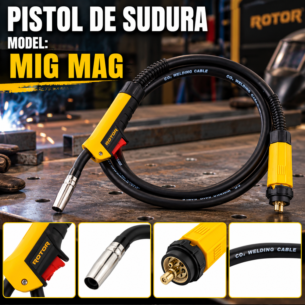 Pistol de sudură MIG/MAG 15AK, 150A, cablu 3 m, fir 0,6–1,0 mm, Euro conector, 15AK [4]