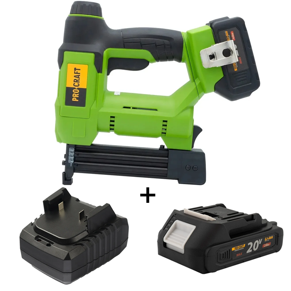 Mașini de găurit și înșurubat - SET: Capsator pe acumulator 20V, capse T600/T606, cuie tip F, magazie 100 buc, PEH20 [Include: Acumulator și încărcător]