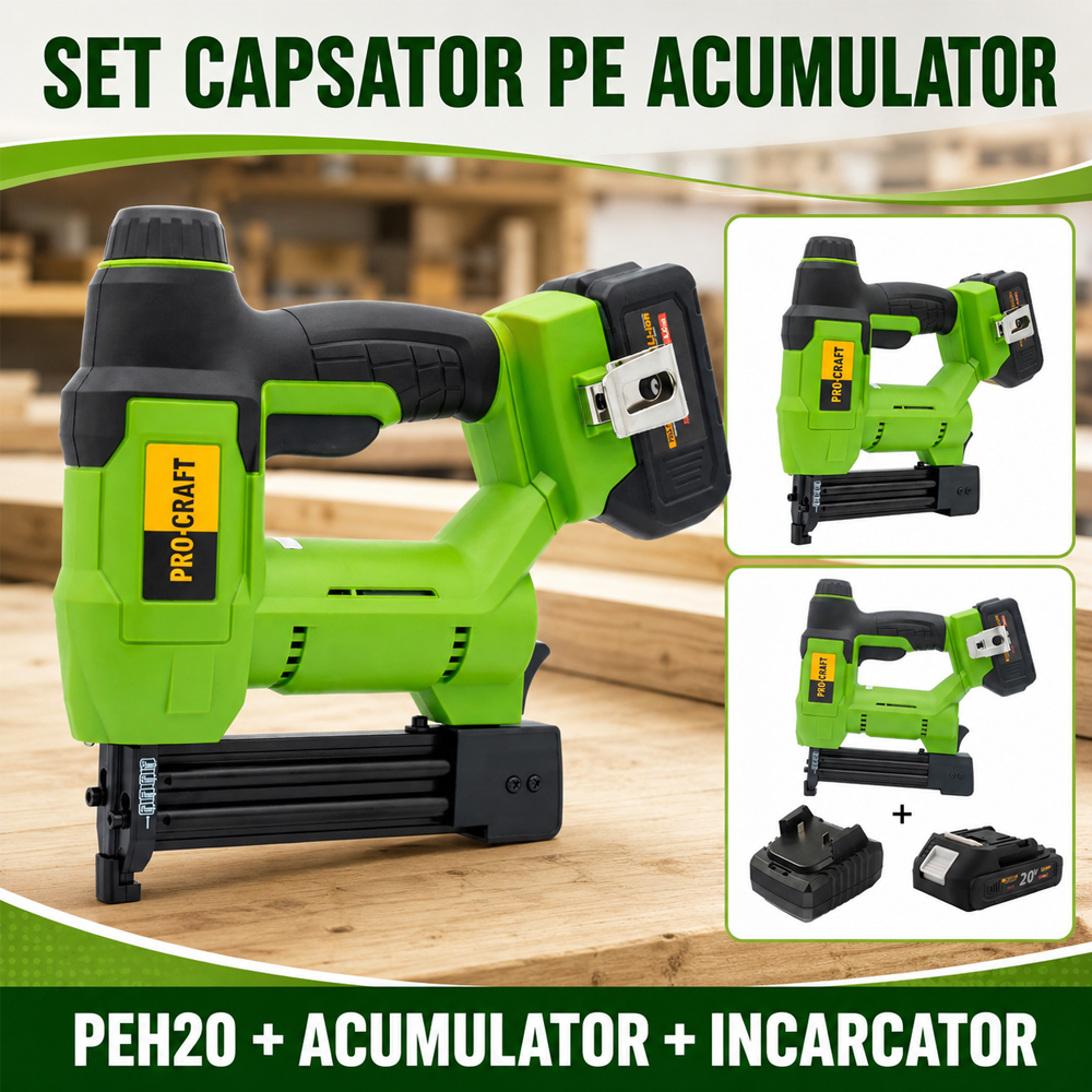 SET: Capsator pe acumulator 20V, capse T600/T606, cuie tip F, magazie 100 buc, PEH20 [Include: Acumulator și încărcător] [4]