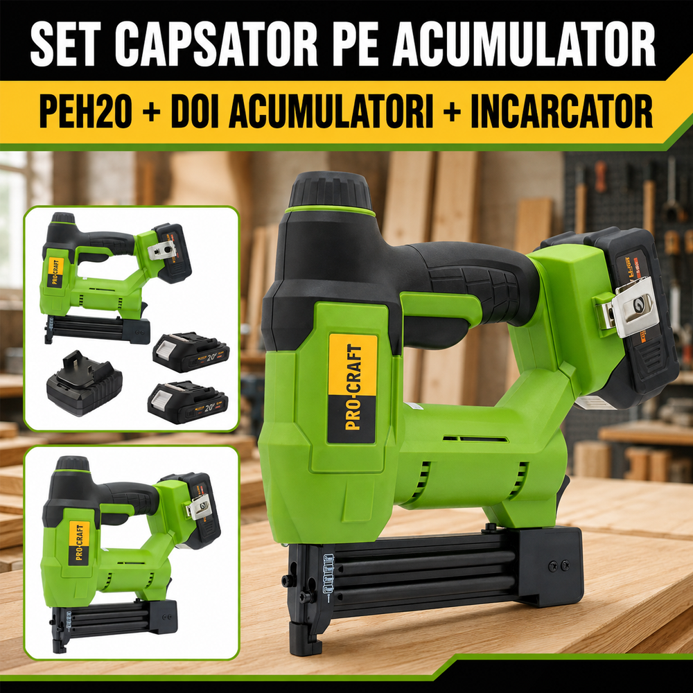 SET: Capsator pe acumulator 20V, capse T600/T606, cuie tip F, magazie 100 buc, PEH20 [Include: Doi acumulatori și încărcător] [4]
