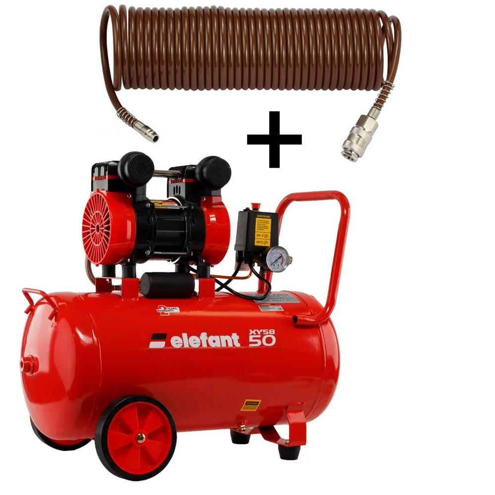 OFERTA ZILEI - SET: Compresor aer 50 L, 2,3 CP, 8 bar, 0,25 m³/min + Furtun pneumatic spiralat 10 m, 5 × 8 mm