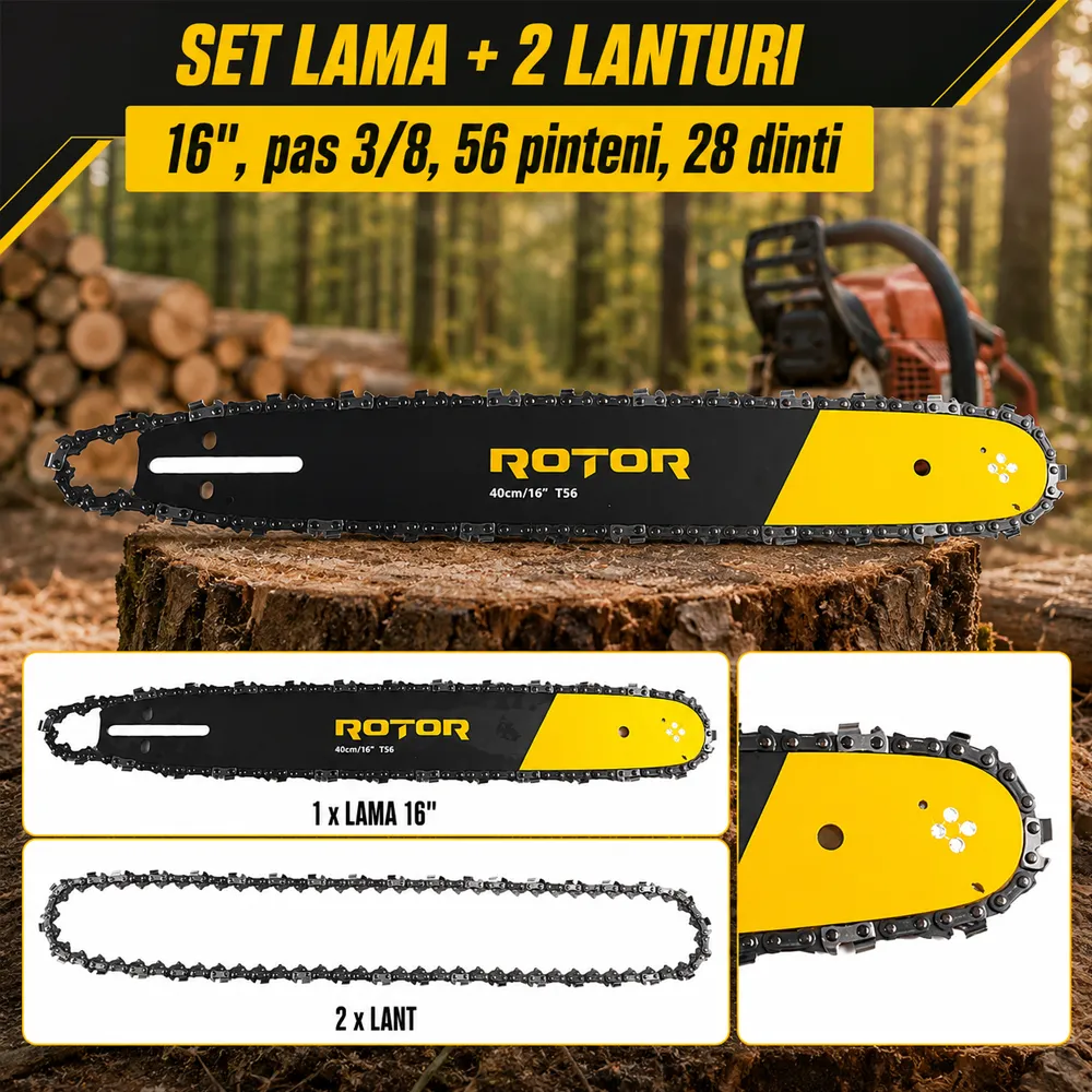 Set lamă + 2 lanțuri drujbă 40 cm / 16", pas 3/8", 56 pinteni, 28 dinți [1]