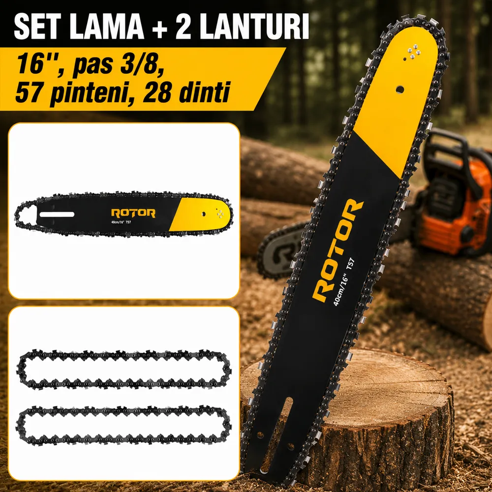 Set lamă + 2 lanțuri drujbă 40 cm / 16", pas 3/8", 57 pinteni, 28 dinți [1]