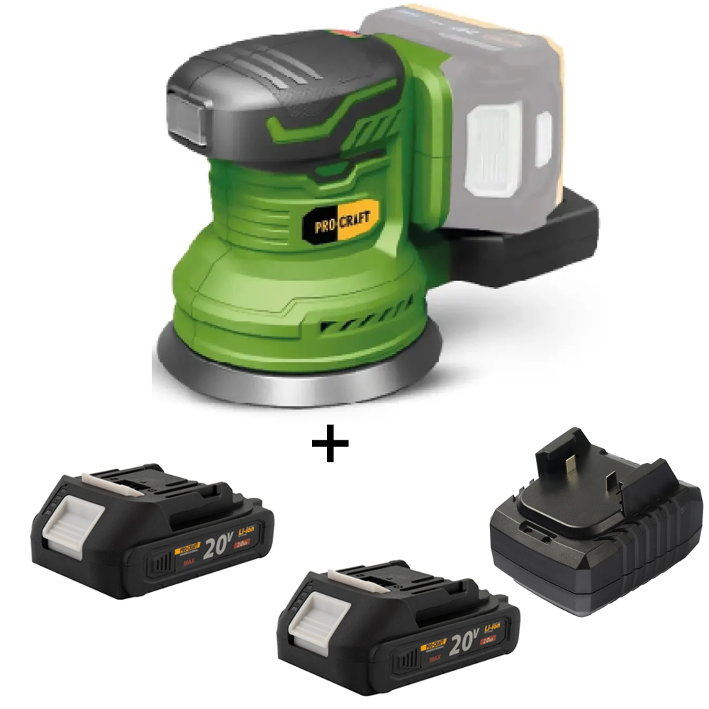 Mașini de șlefuit și Polișat - SET: Mașină de șlefuit excentrică pe acumulator 20V, Brushless, 125 mm, 6000–13000 rpm, PX20BL [Include: Doi acumulatori și încărcător]