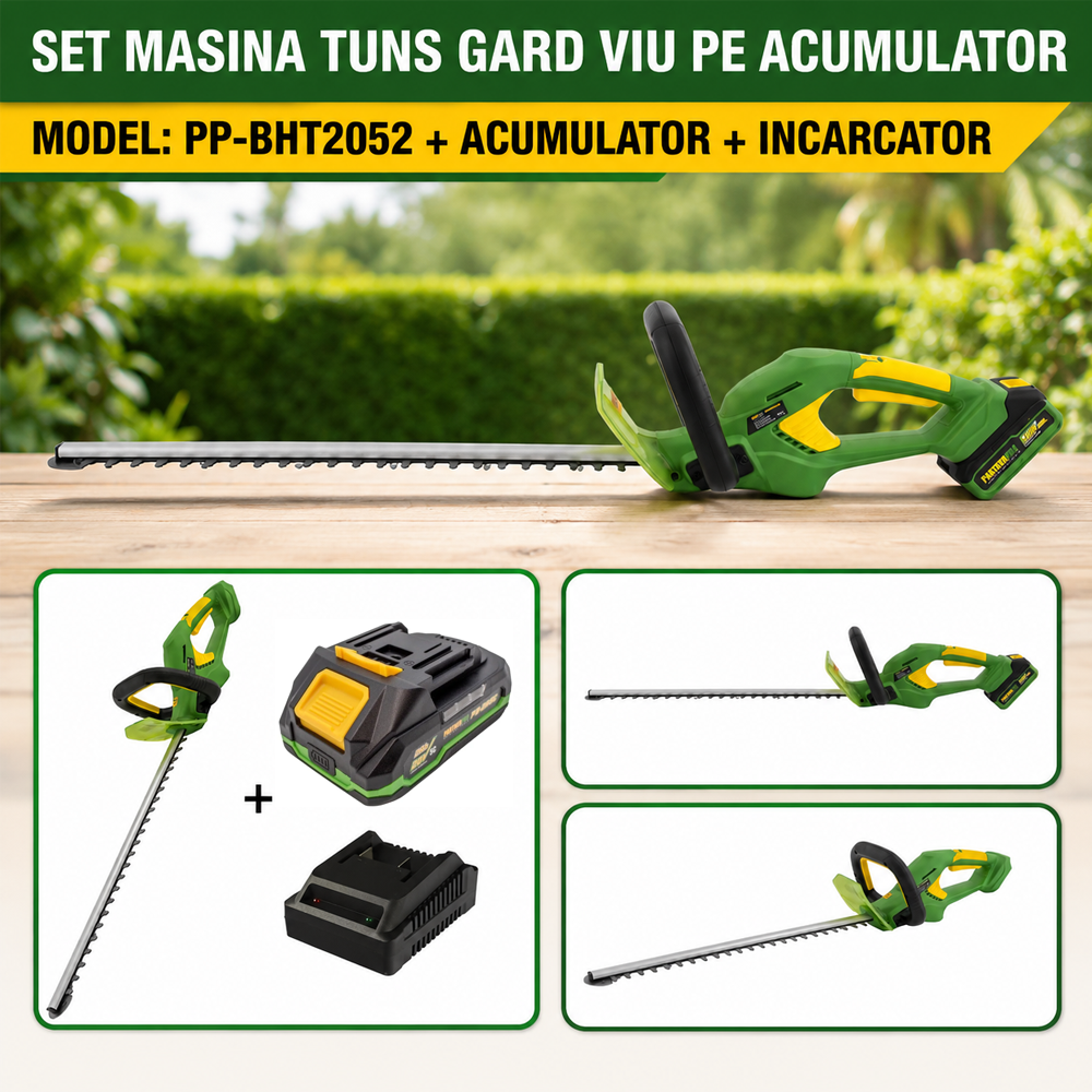 SET: Mașină de tuns gard viu pe acumulator 20V, lamă 61 cm, 2700 rpm, tăiere 16 mm, PP-BHT2052 [Include: Acumulator și încărcător] [5]
