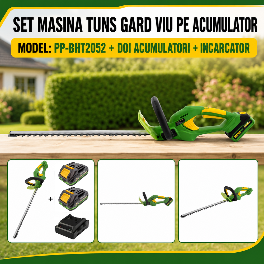 SET: Mașină de tuns gard viu pe acumulator 20V, lamă 61 cm, 2700 rpm, tăiere 16 mm, PP-BHT2052 [Include: Doi acumulatori și încărcător] [5]