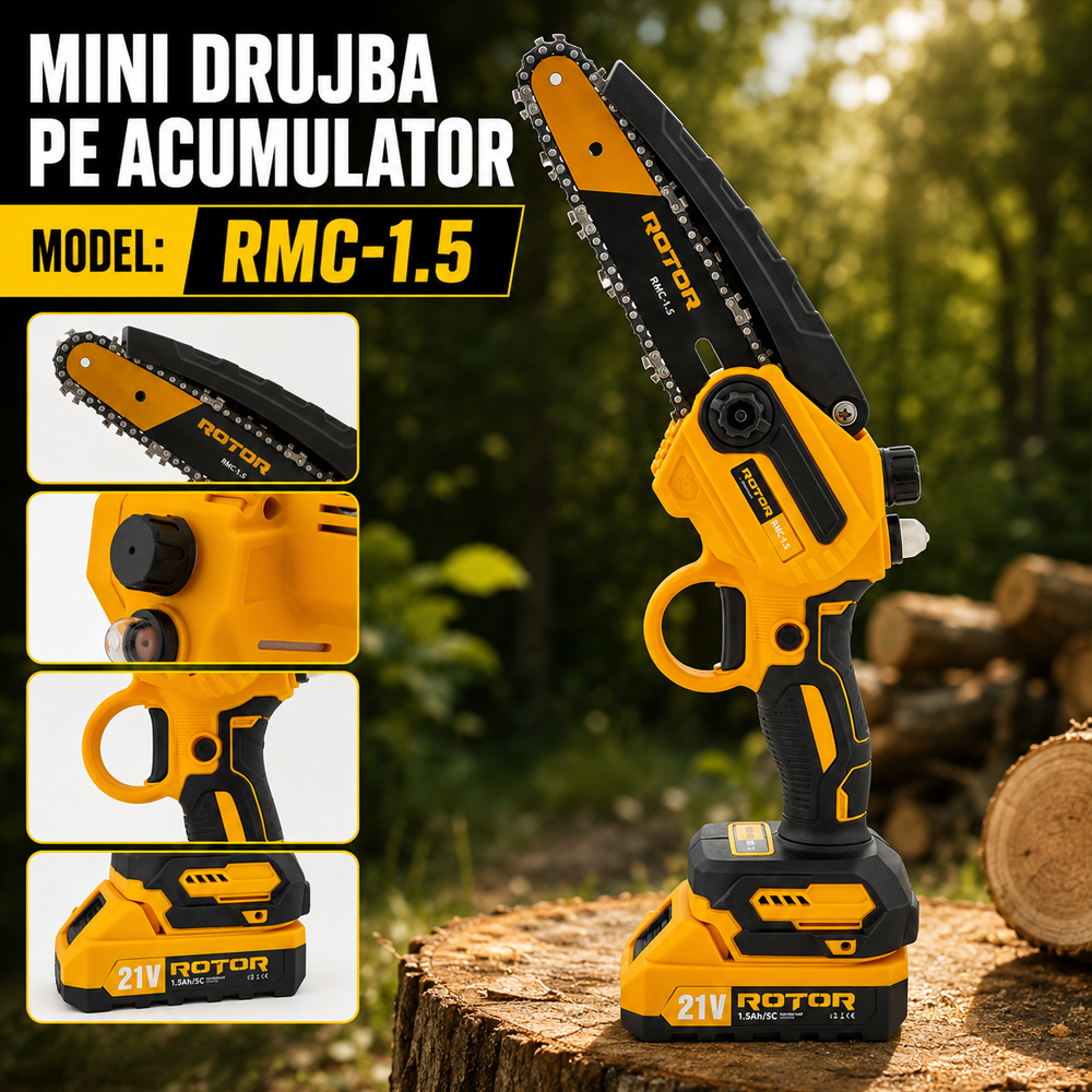 Mini drujbă pe acumulator 21V, 500W, lame 15 cm și 20 cm, acumulator 1,5Ah inclus, RMC-1.5 [4]