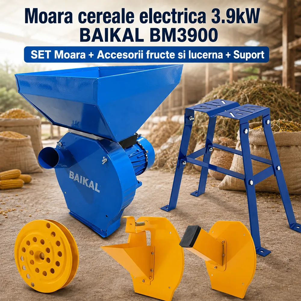 SET: Moară electrică BM3900 pentru cereale și porumb, 3900W, 240 kg/h + Accesorii Fructe, Lucernă și Suport Moară [4]