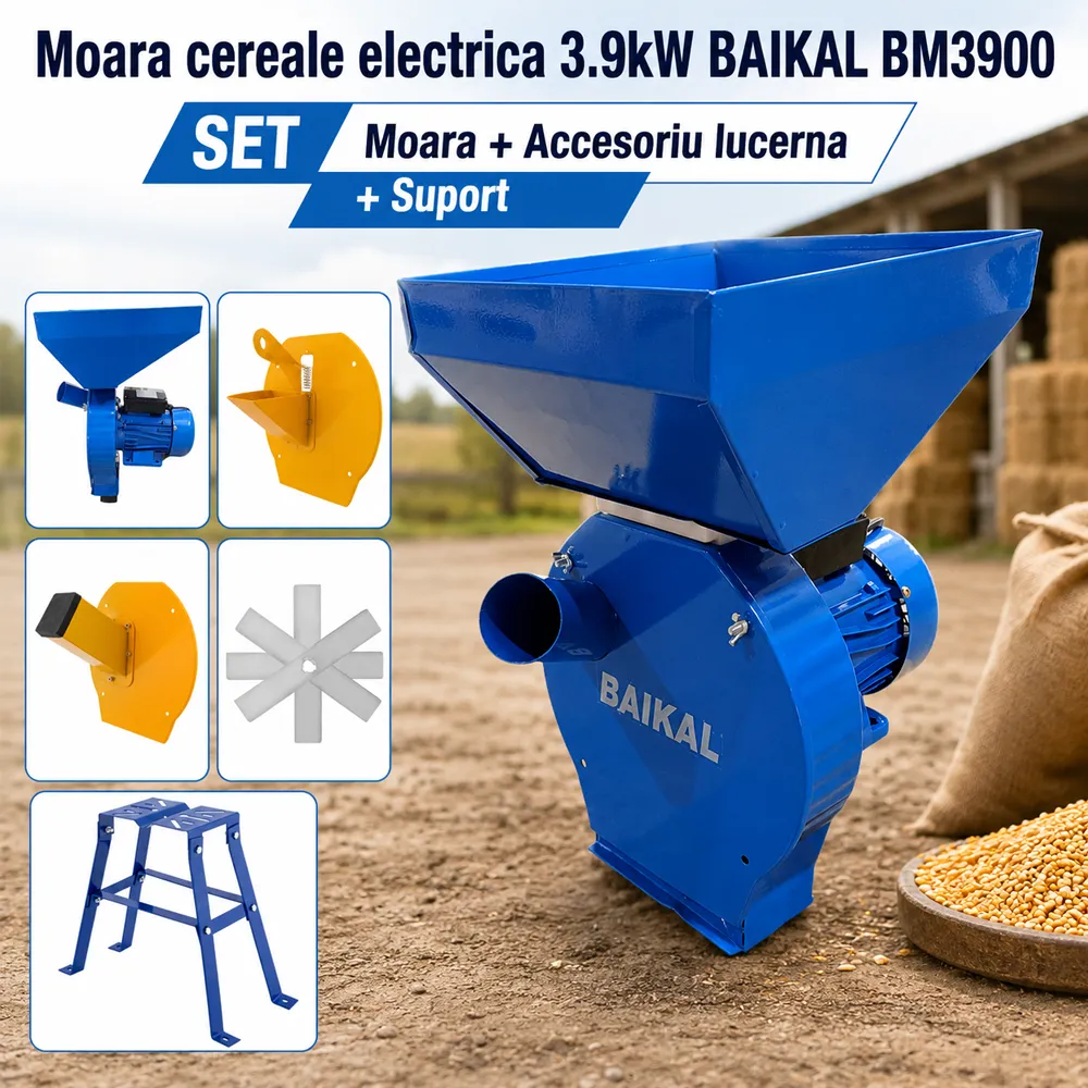 SET: Moară electrică BM3900 pentru cereale și porumb, 3900W, 240 kg/h + Accesoriu Lucernă și Suport Moară [4]