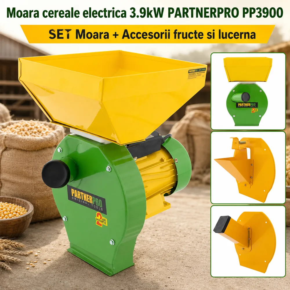 SET: Moară electrică PP3900 pentru cereale și porumb, 3900W, 240 kg/h + Accesorii Fructe și Lucernă [5]