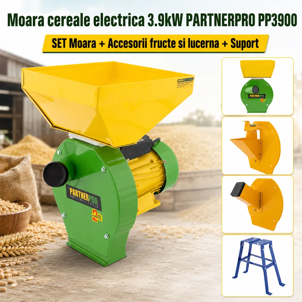SET: Moară electrică PP3900 pentru cereale și porumb, 3900W, 240 kg/h + Accesorii Fructe, Lucernă și Suport Moară [5]