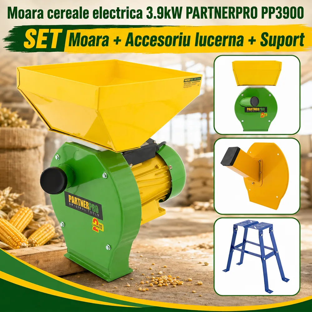 SET: Moară electrică PP3900 pentru cereale și porumb, 3900W, 240 kg/h + Accesoriu Lucernă și Suport Moară [5]