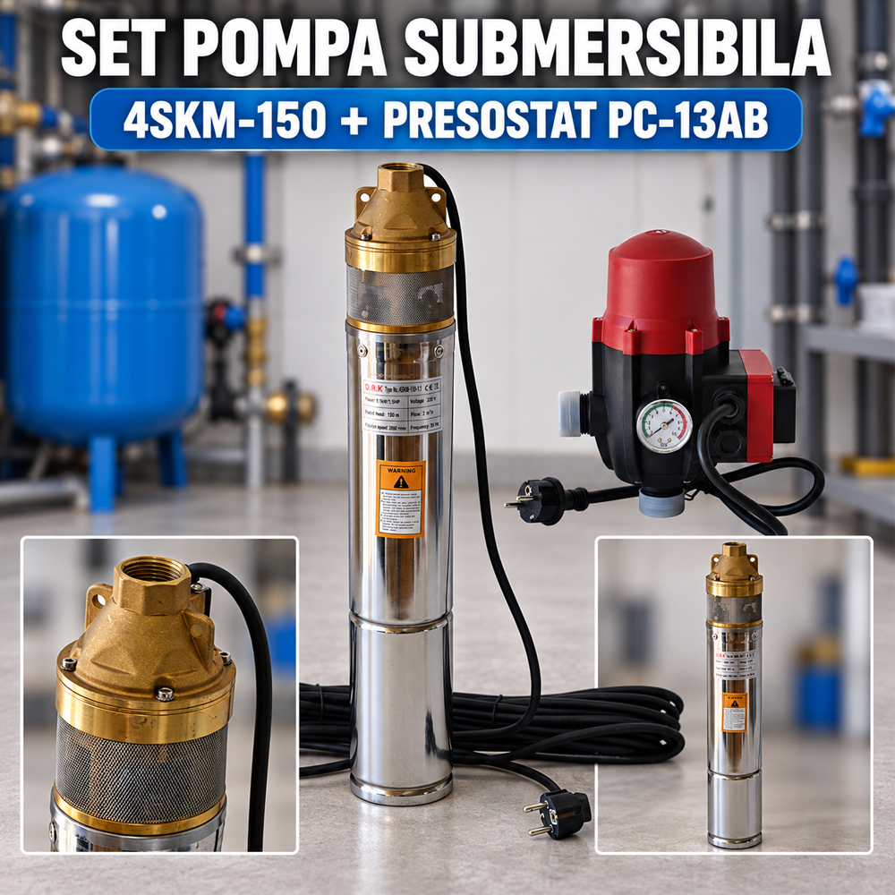 SET: Pompă submersibilă 4SKM-150, 1.1 kW, 3000 l/h, refulare 150 m, 2 turbine, cablu 15 m + Presostat electronic PC-13AB [5]