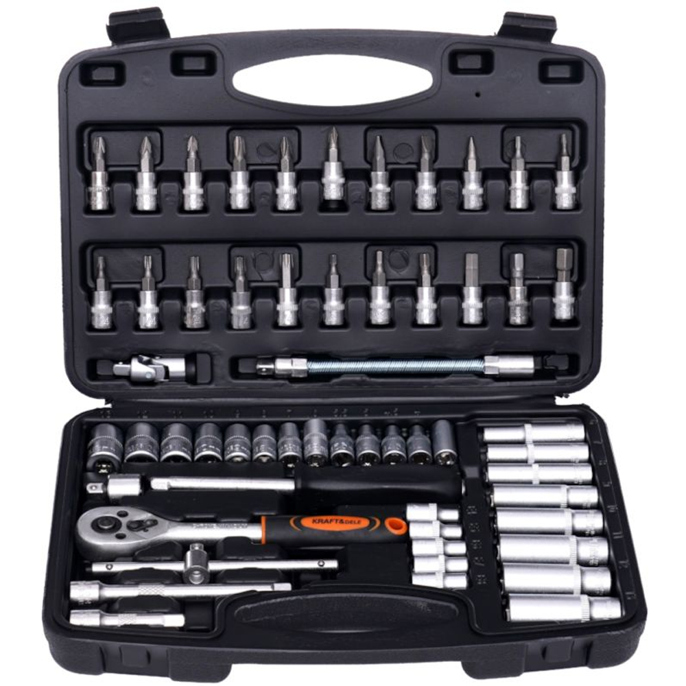 OFERTA ZILEI - Set scule 56 piese, prindere 1/4", tubulare, biți, clichet 24T, oțel CrV, KD10834