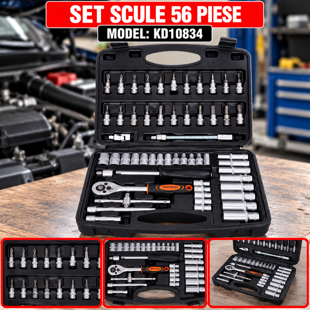 Set scule 56 piese, prindere 1/4", tubulare, biți, clichet 24T, oțel CrV, KD10834 [4]