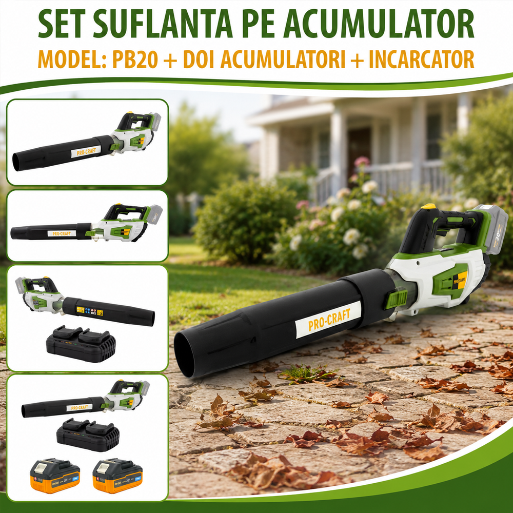 SET: Suflantă pe acumulator 20V, 16000 rpm, 13,2 m³/min, PB20 [Include: Doi acumulatori și încărcător] [5]