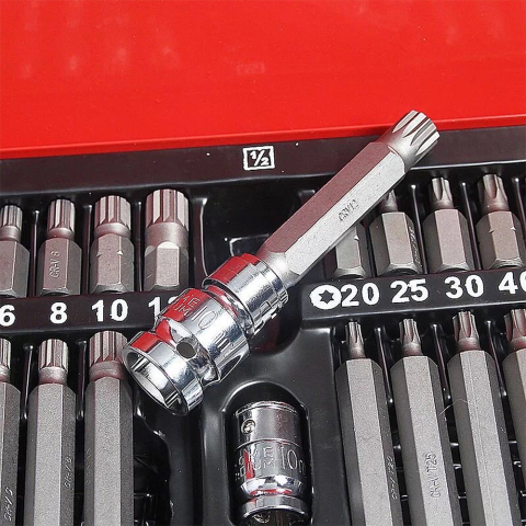 Set Trusă Biti Torx Profesională, 40 Piese, Oțel Chrome-Vanadium (Cr-V), cu Adaptoare și Cutie Metalică de Transport [2]