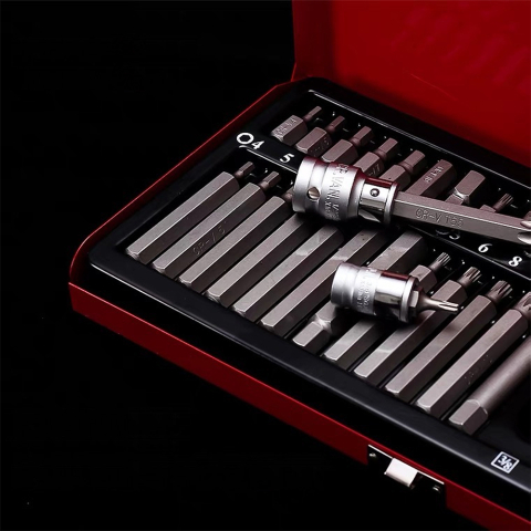 Set Trusă Biti Torx Profesională, 40 Piese, Oțel Chrome-Vanadium (Cr-V), cu Adaptoare și Cutie Metalică de Transport [6]
