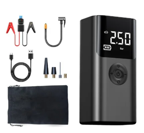 Electrice auto - Starter auto 4-în-1 cu 12V si 1000A cu Compresor 150 PSI, USB-C, Power Bank 6000 mAh, LED negru
