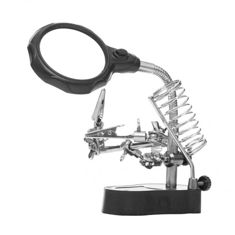 OFERTA ZILEI - Suport pentru lipit cu lupă și LED, 2,5x / 12x, brațe cu cleme crocodil, KD10455