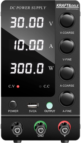 Sursă de Alimentare de Laborator Reglabilă 0-30V, 0-10A, Afișaj Digital Tensiune/Curent/Putere și Port USB 2A [1]
