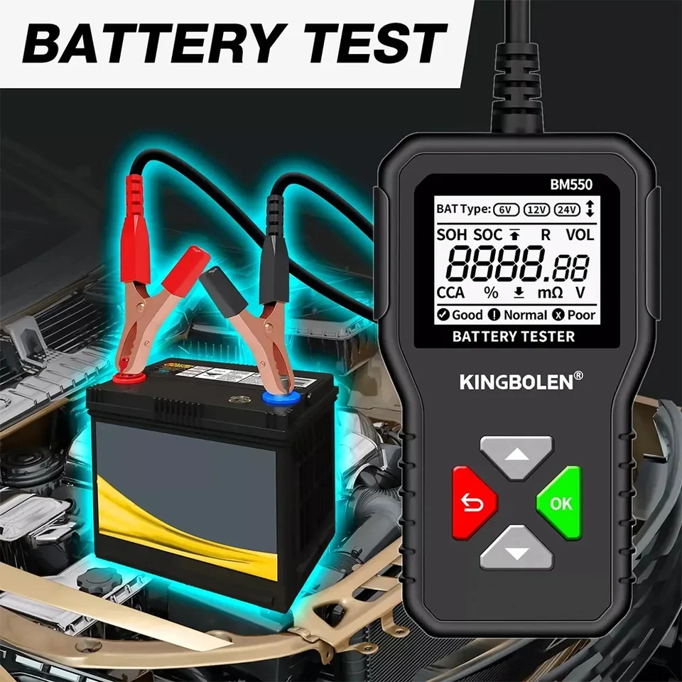 Tester auto baterii KINGBOLEN BM550, compatibil cu, motociclete, autoturisme, camioane, utilitare tensiune 6/12V/24V capacitate baterie 2Ah-220Ah [2]