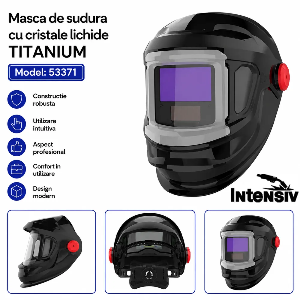 Mască automată de sudură industrială cu 4 senzori, True Color, baterie reîncărcabilă și vizieră suplimentară, TITANIUM [3]