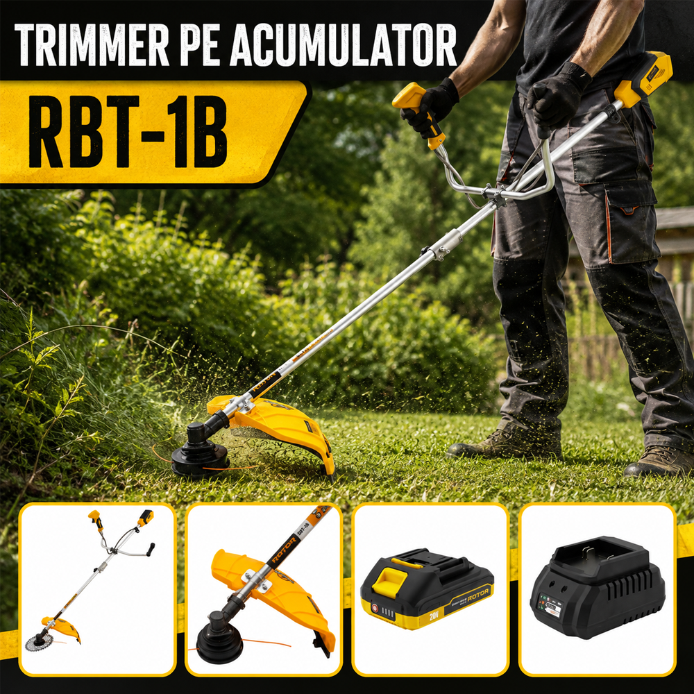 Trimmer pe acumulator 21V, Brushless, 8000 rpm, acumulator 2Ah și încărcător incluse, RBT-1B [4]