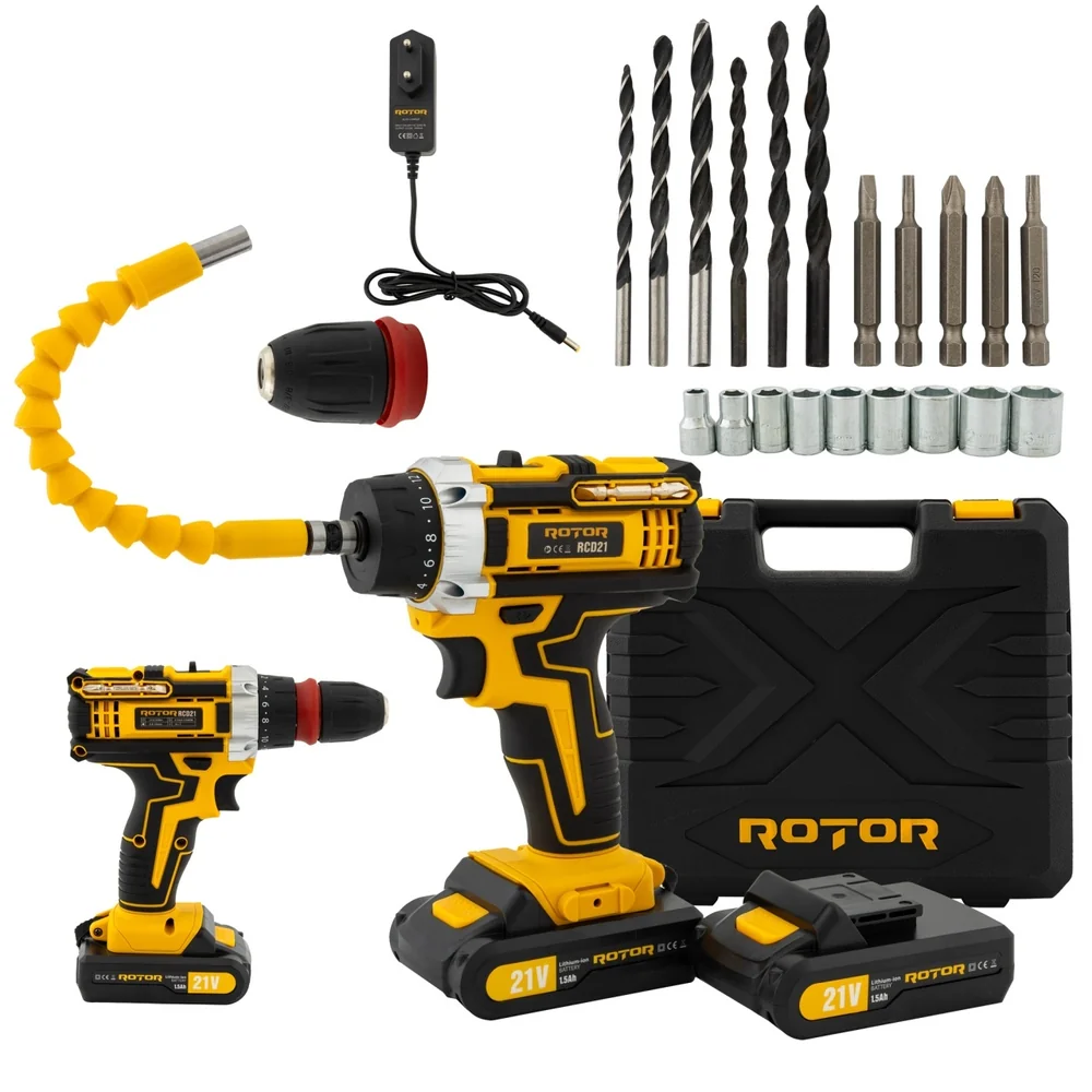 OFERTA ZILEI - Trusă Mașină de găurit și înșurubat cu acumulator 21V, 30 Nm, Brushless, 2 acumulatori 1,5Ah, RCD21