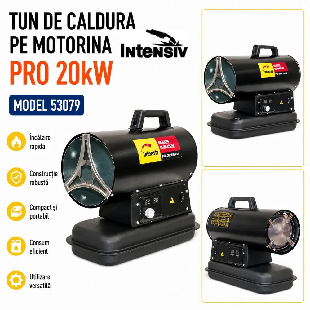 Tun de căldură pe motorină 20 kW, debit aer 550 m³/h, rezervor 19 l și ardere directă, PRO 20 kW Diesel [3]