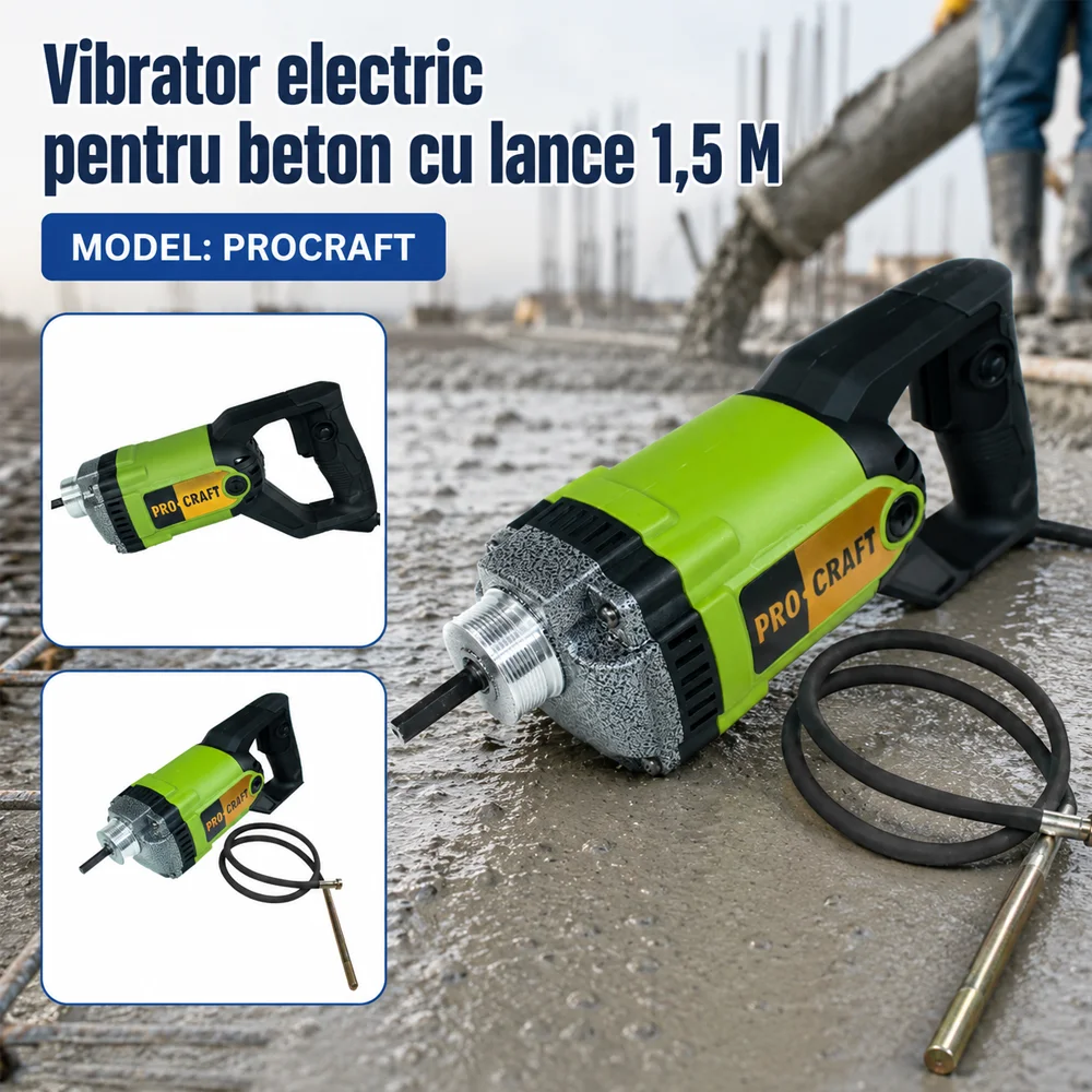 Vibrator electric pentru beton 1200W cu lance 1,5 m și diametru 35 mm, CV1200 [2]